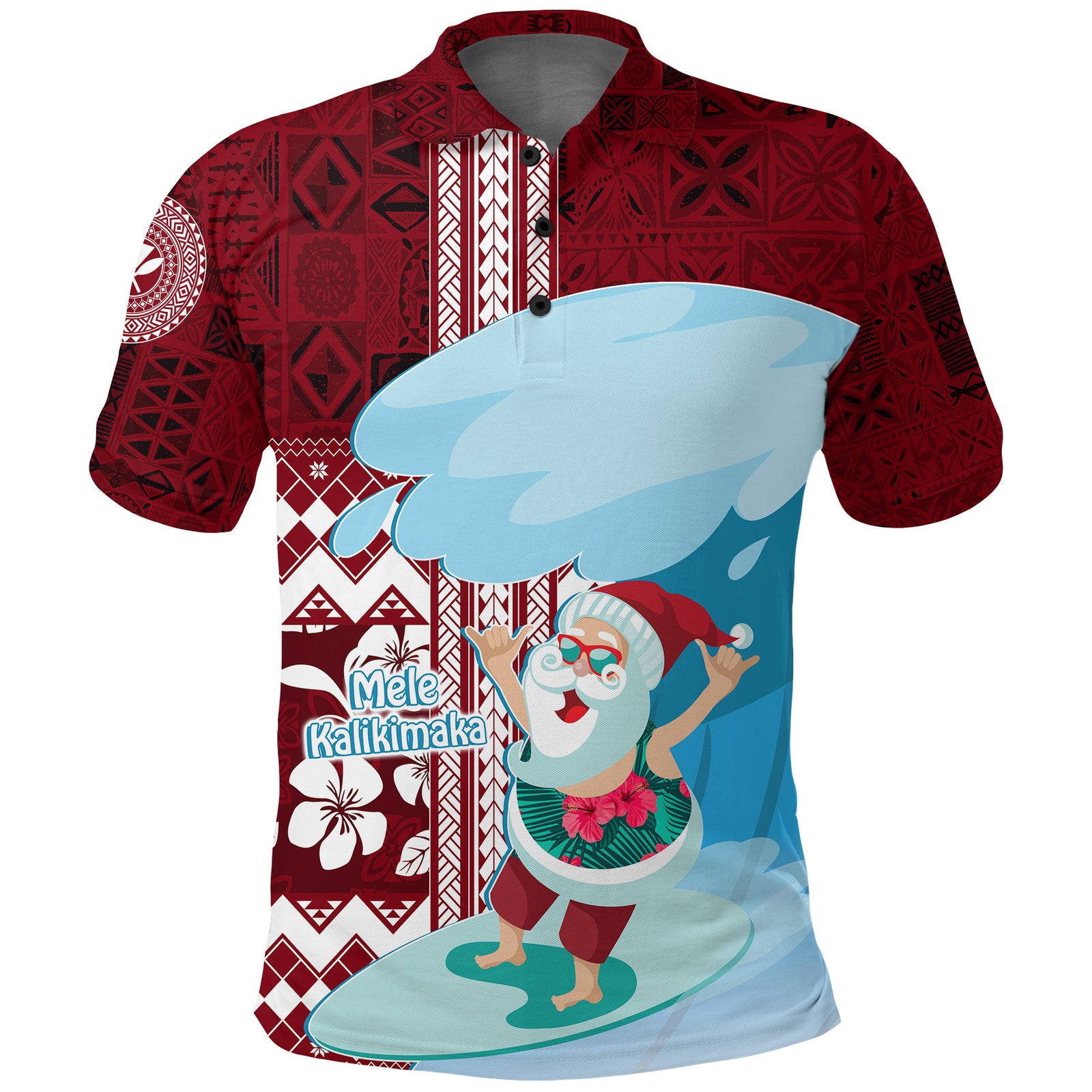 Hawaii Christmas Surfing Santa Claus Mele Kalikimaka Polo Shirt LT7 Unisex Red - Polynesian Pride