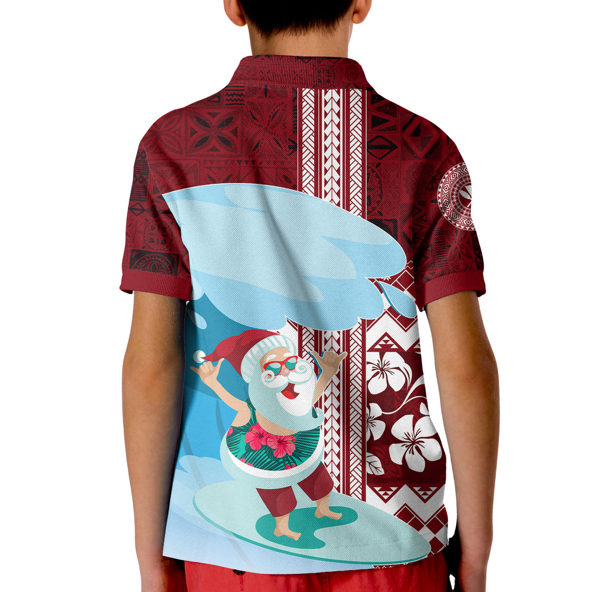 Hawaii Christmas Surfing Santa Claus Mele Kalikimaka Polo Shirt KID LT7 - Polynesian Pride