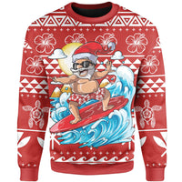 Hawaii Christmas Santa Surf Polynesian Red Sweatshirt - Polynesian Pride