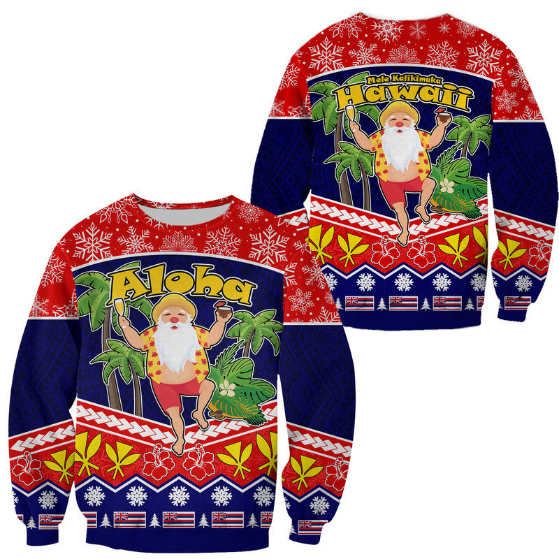 Hawaii Santa Kalikimaka Palm And Hibiscus Christmas Vibe Sweater LT9 Unisex Red - Polynesian Pride