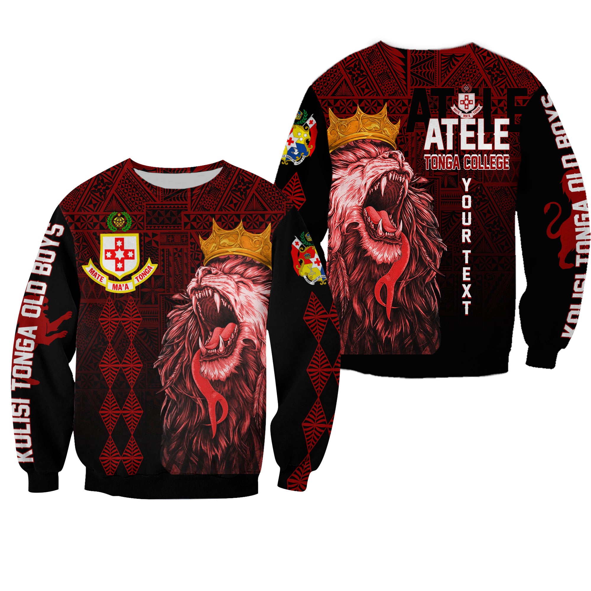 (Custom Personalize) Kolisi Tonga 'Atele Old Boys Sweatshirt Red Lions LT7 Unisex Red - Polynesian Pride