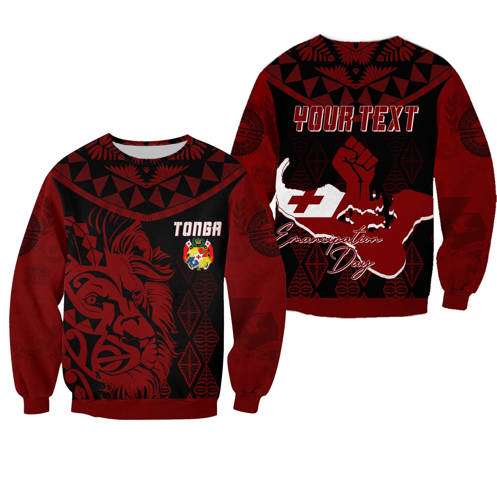 Tonga Personalised Sweatshirt Emancipation Day Lion Style - Black LT7 Unisex Black - Polynesian Pride