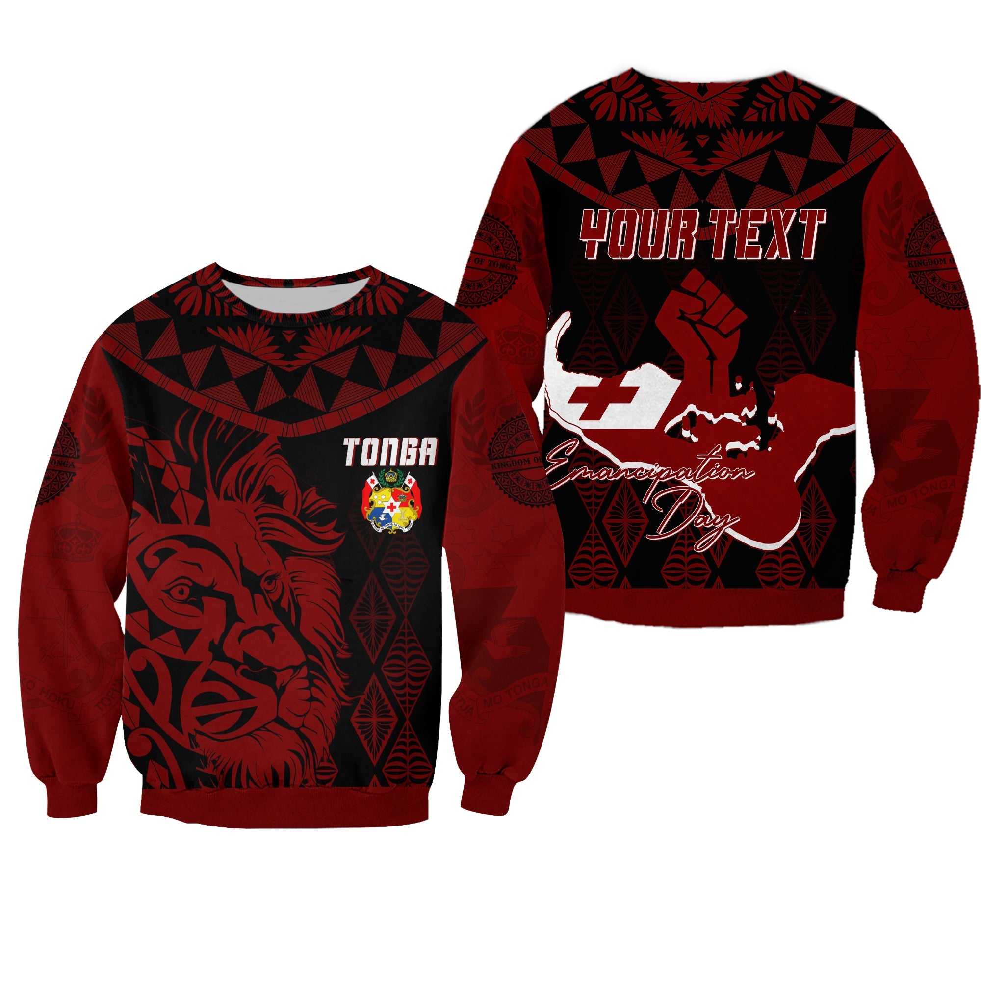 Tonga Personalised Sweatshirt Emancipation Day Lion Style - Black LT7 Unisex Black - Polynesian Pride