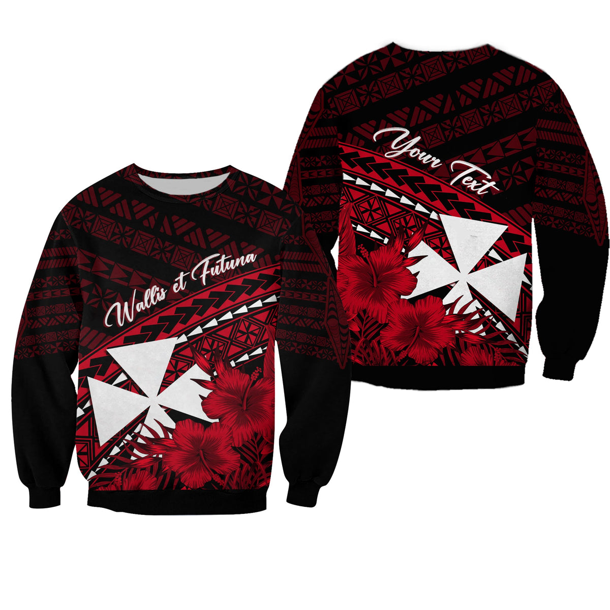 Wallis et Futuna Personalised Sweatshirt Tapa Hibiscus Vibes LT7 Unisex Red - Polynesian Pride