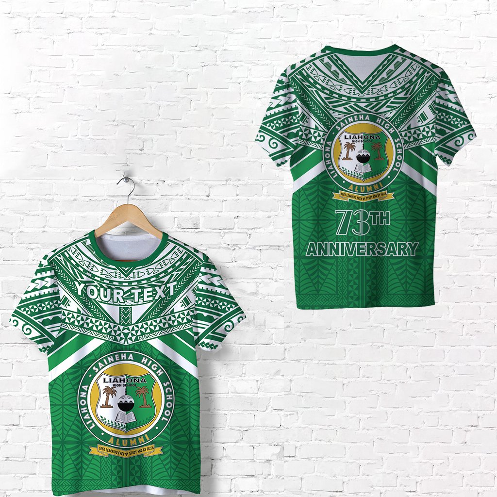 Custom Happy Anniversary Liahona T Shirt Tonga High School Unisex Green - Polynesian Pride