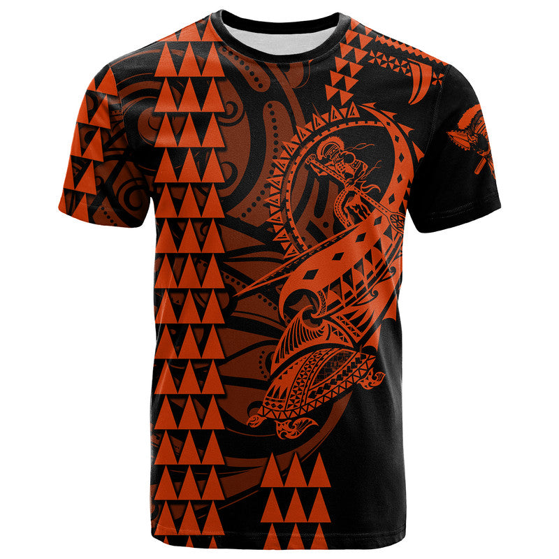 Custom Hawaii Polynesian Warrior Kakau T Shirt Orange LT6 Orange - Polynesian Pride