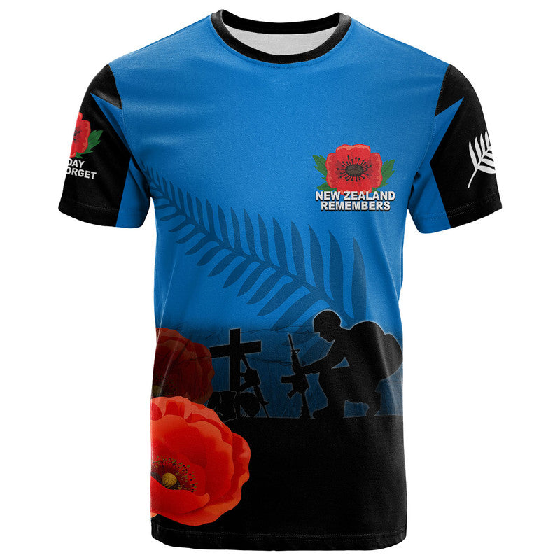 Custom Anzac Day New Zealand Remembers T Shirt LT6 Blue - Polynesian Pride