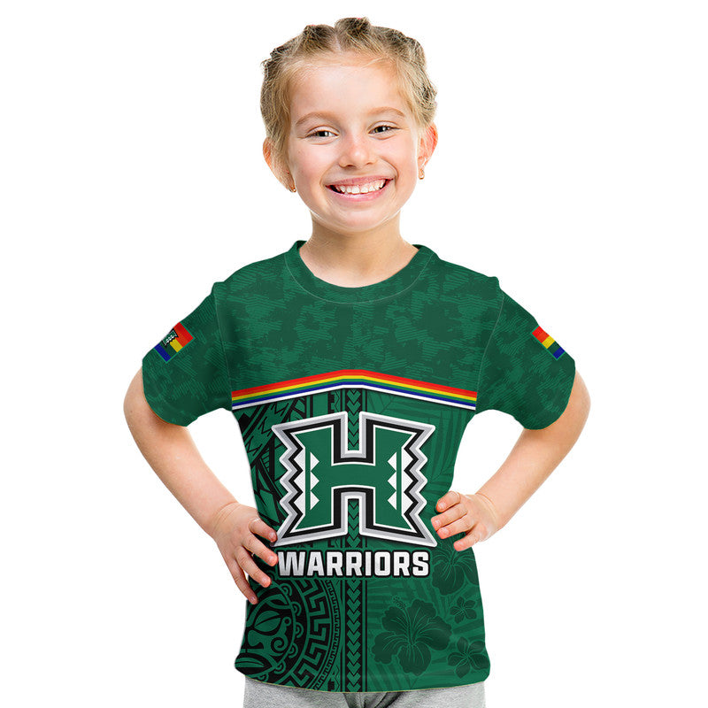 Custom Hawaii Warriors Football T Shirt Polynesian Palm and Hibiscus LT9 - Polynesian Pride