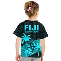 Fiji Rugby Sevens Kid T Shirt Tapa Palm Tree and Fijian Coat of Arms LT9 - Polynesian Pride