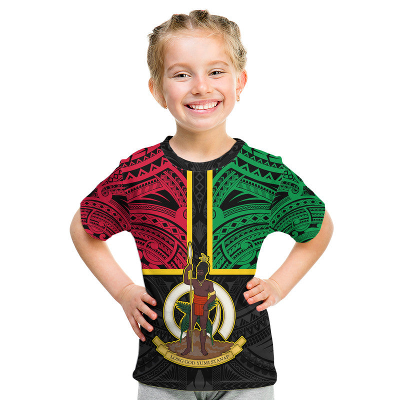 Vanuatu Kid T Shirt Tribal Vanuatu Coat Of Arms Flag Style LT9 - Polynesian Pride