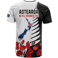 New Zealand ANZAC Day T Shirt Military Silver Ferns and Red Poppy LT9 - Polynesian Pride