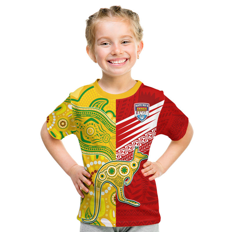 Australia Kangaroos and Mate Maa Tonga Kid T Shirt LT9 - Polynesian Pride