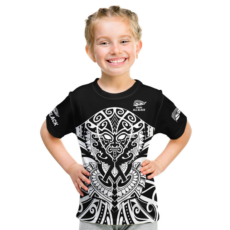 (Custom Text And Number) Aotearoa Silver Fern Rugby Sevens Kid T Shirt Maori Tribal All Black LT9 Youth XL Size14 - Polynesian Pride
