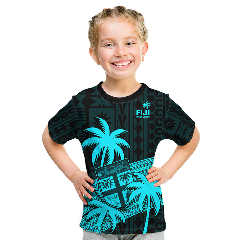 (Custom Personalised) Fiji Rugby Sevens Kid T Shirt Tapa Palm Tree and Fijian Coat of Arms LT9 Youth XL Size14 - Polynesian Pride