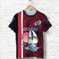 Guam Rugby T Shirt Polynesian Sailboat Style Unisex Dark Red - Polynesian Pride