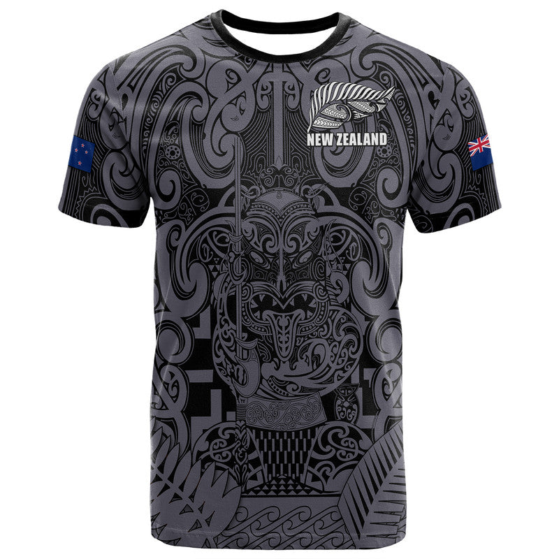 (Custom Text and Number) New Zealand Taiaha Maori T Shirt Minimalist Silver Fern All Black LT9 Black - Polynesian Pride