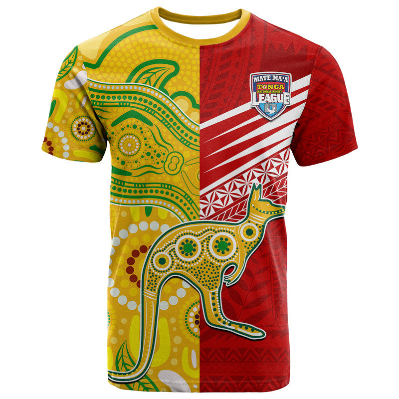 Custom Australia Kangaroos and Mate Maa Tonga T Shirt LT9 Red - Polynesian Pride