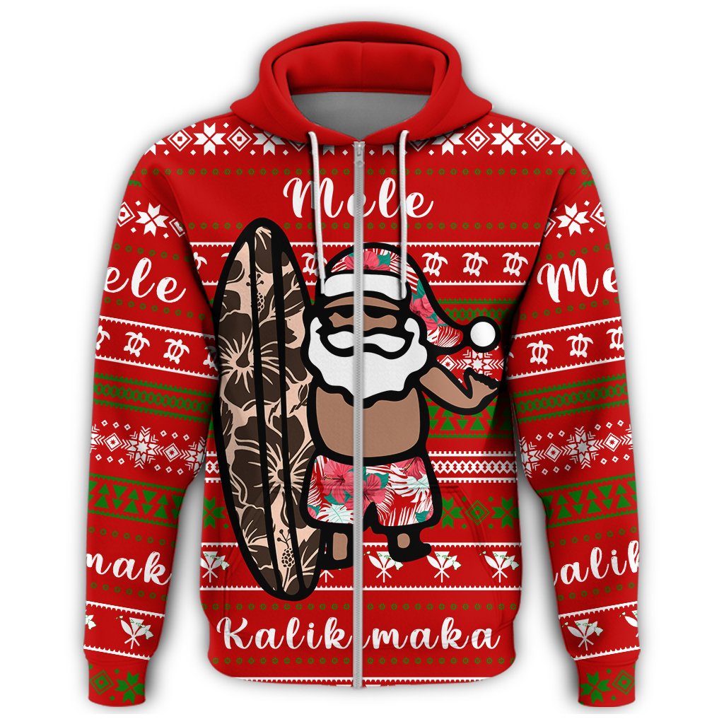 Hawaii Christmas Santa Claus Surf Zipper Hoodie Fun Style - Polynesian Pride