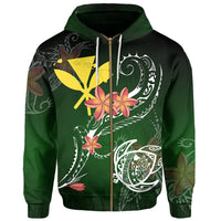 Hawaii Turtle Plumeria Polynesian Zipper Hoodie Luck Style - Polynesian Pride