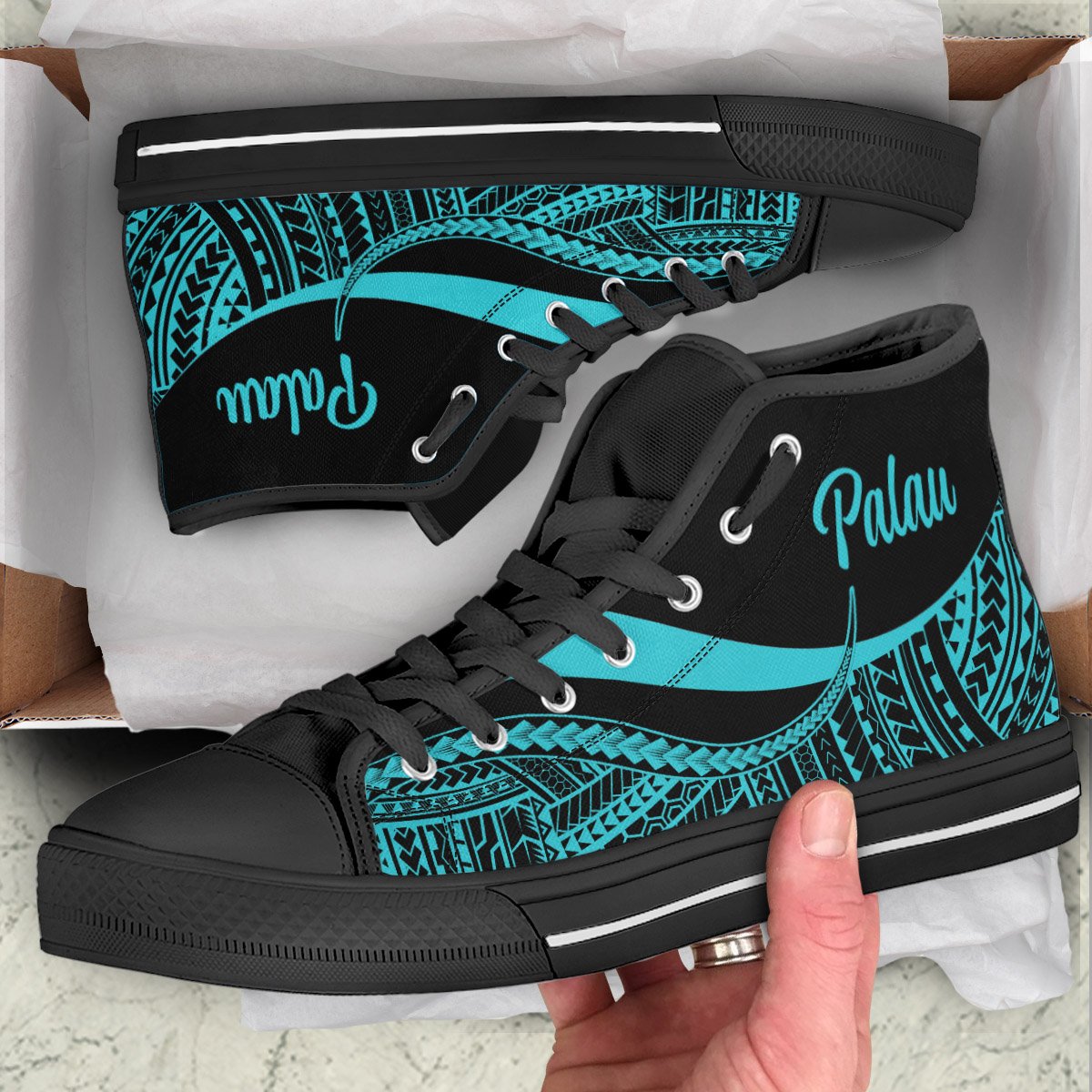 Palau High Top Shoes Turquoise - Polynesian Tentacle Tribal Pattern Crest Unisex Black - Polynesian Pride