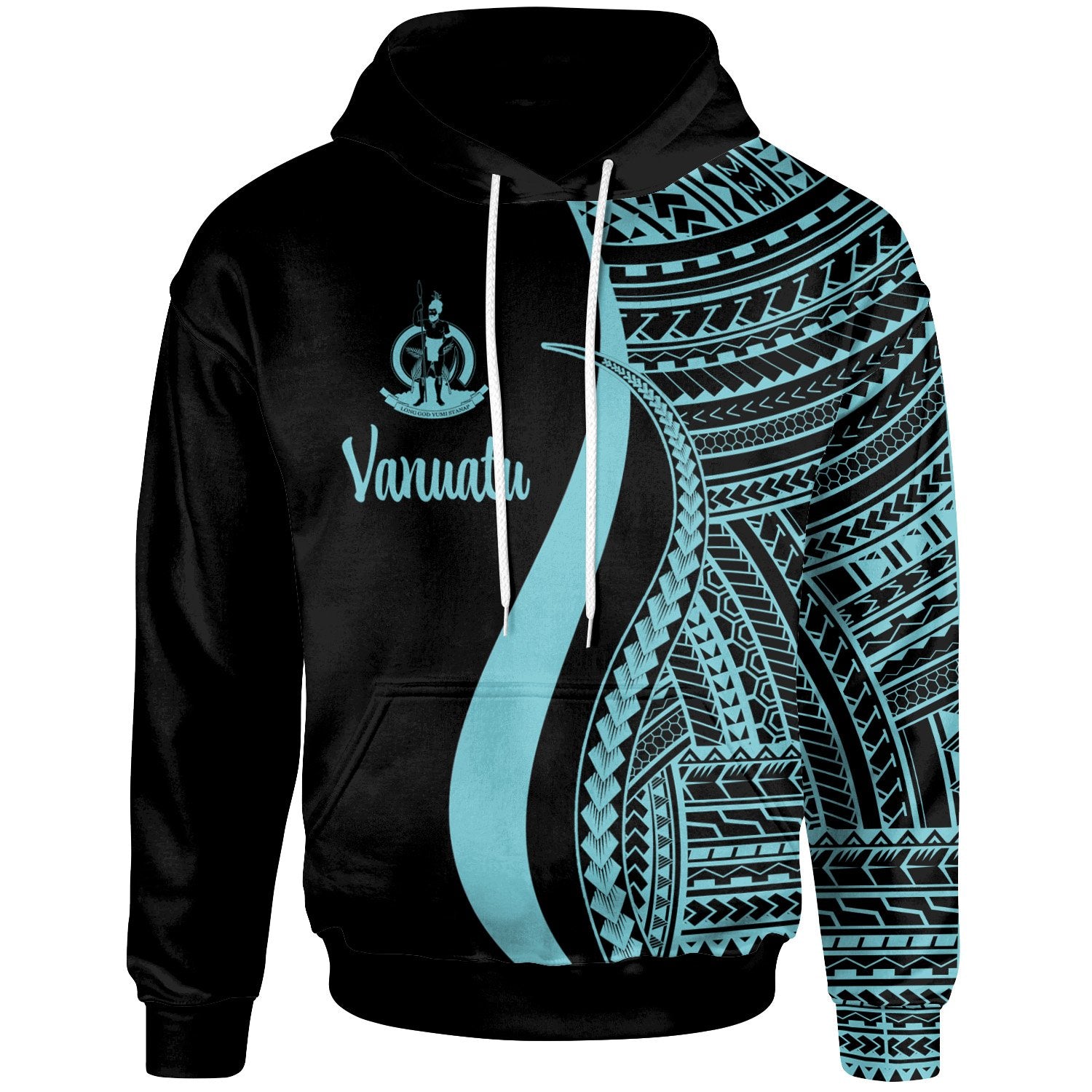 Vanuatu Hoodie Turquoise Tentacle Tribal Pattern Unisex Turquoise - Polynesian Pride