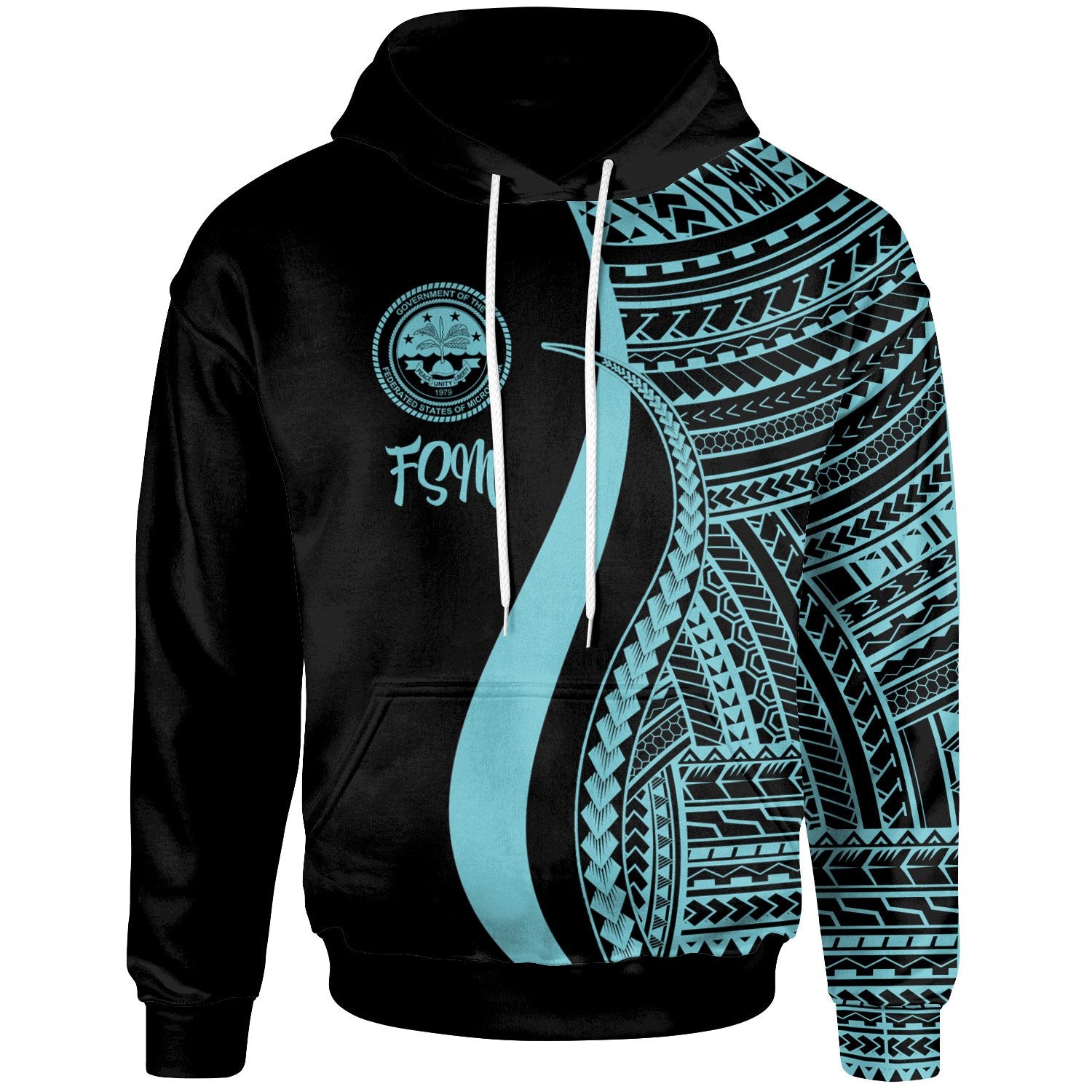 Federated States of Micronesia Hoodie Turquoise Tentacle Tribal Pattern Unisex Turquoise - Polynesian Pride