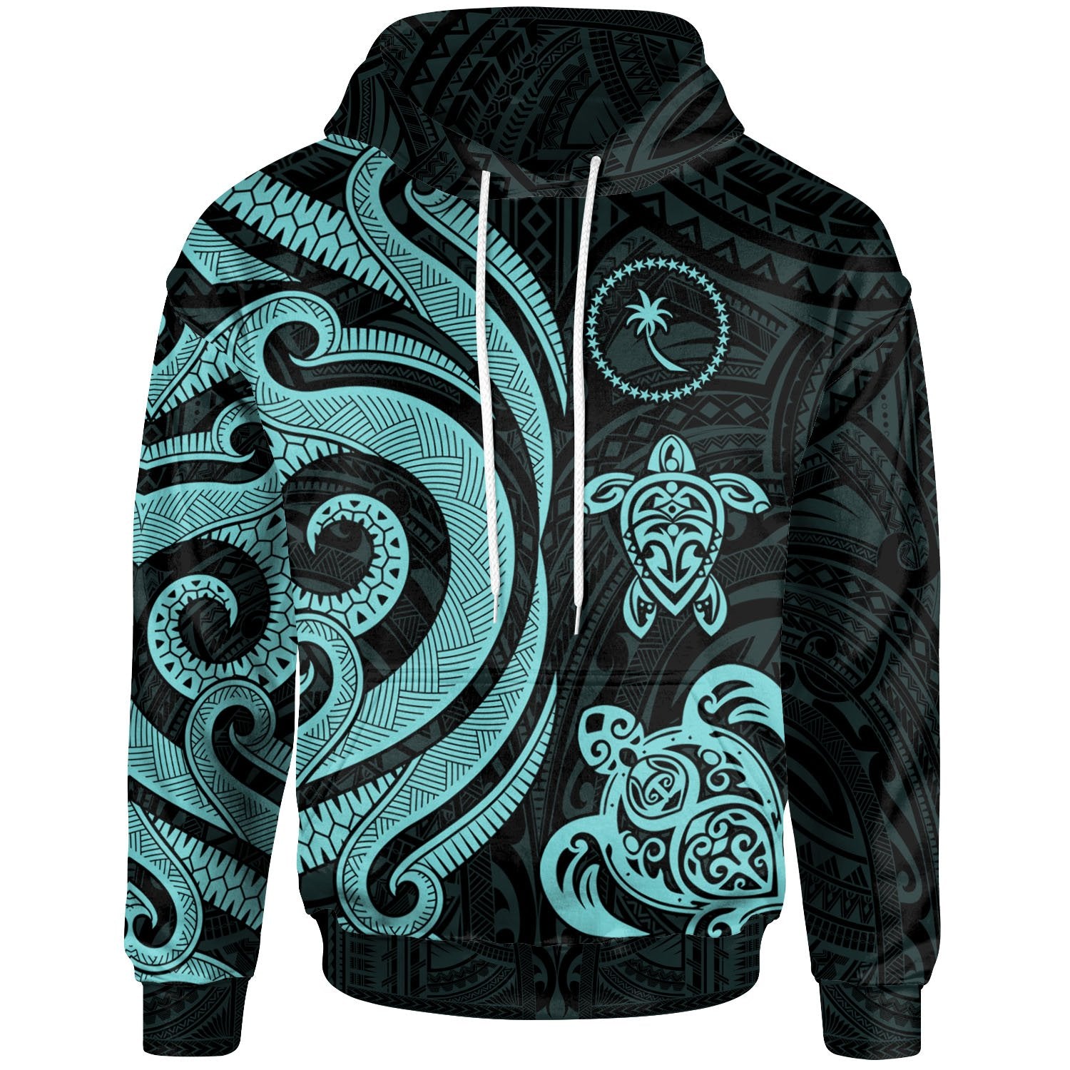 Chuuk Polynesian Hoodie Turquoise Tentacle Turtle Unisex Turquoise - Polynesian Pride