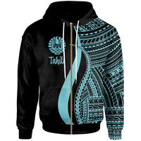 Tahiti Zip up Hoodie Turquoise Tentacle Tribal Pattern Unisex Turquoise - Polynesian Pride
