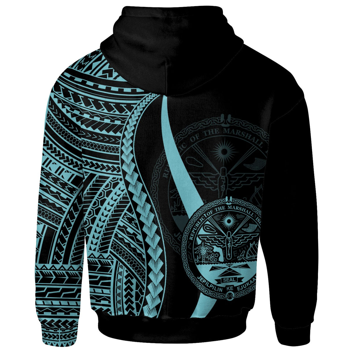 Marshall Islands Custom Zip up Hoodie Turquoise Tentacle Tribal Pattern Crest - Polynesian Pride