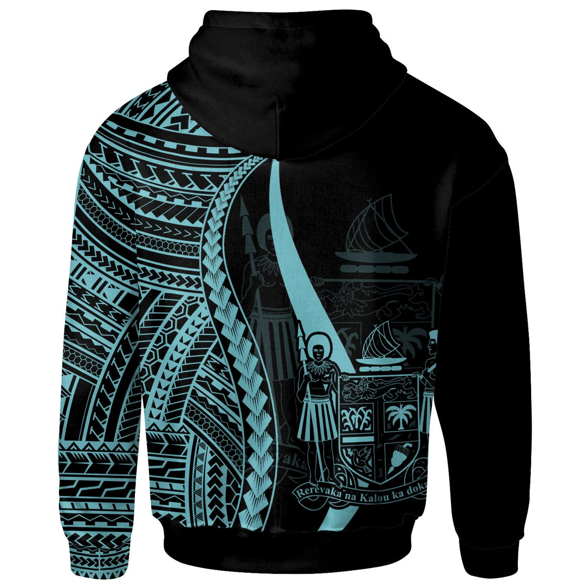 Fiji Zip up Hoodie Turquoise Tentacle Tribal Pattern Crest - Polynesian Pride