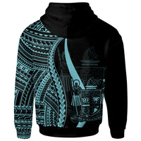 Fiji Zip up Hoodie Turquoise Tentacle Tribal Pattern Crest - Polynesian Pride