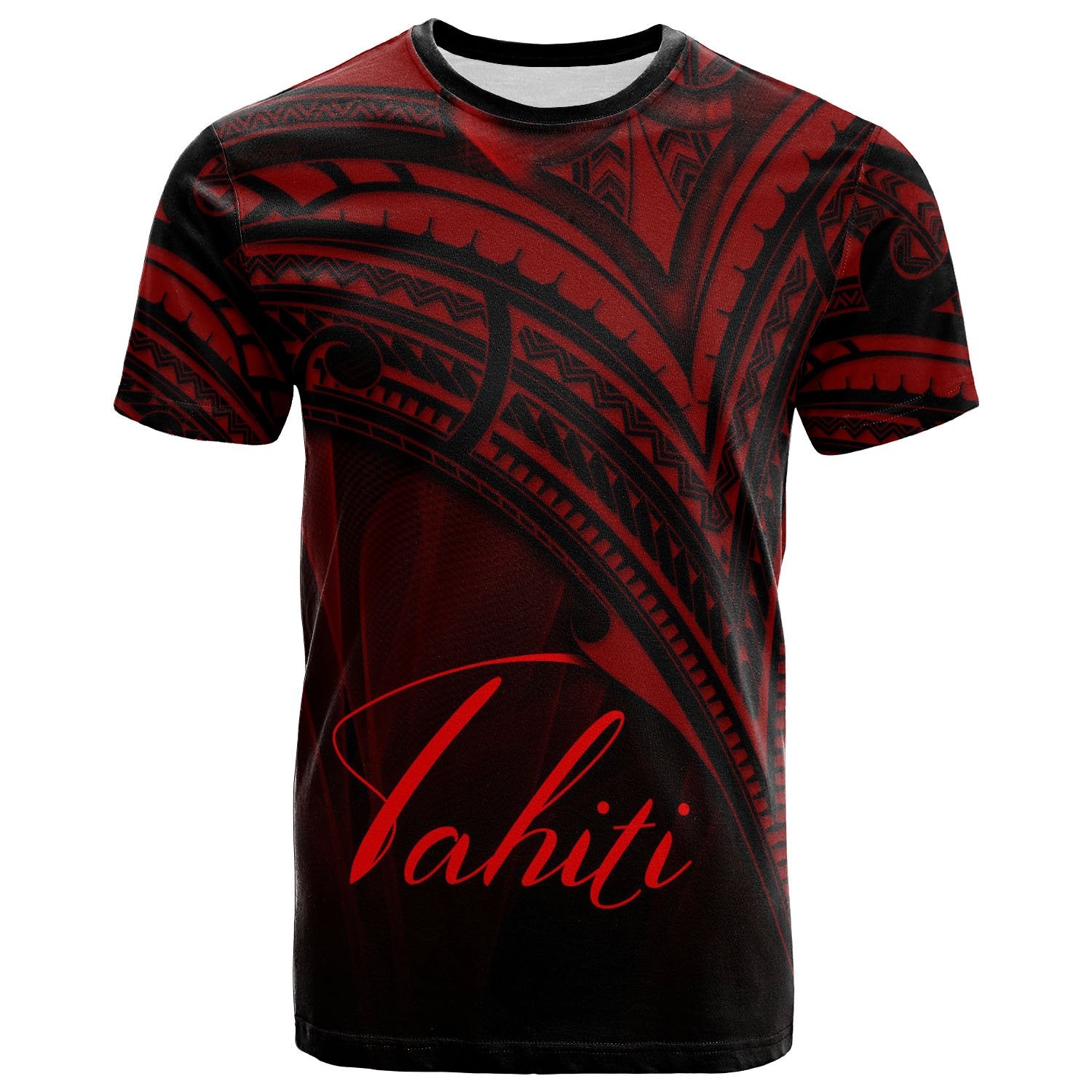 Tahiti T Shirt Red Color Cross Style Unisex Black - Polynesian Pride