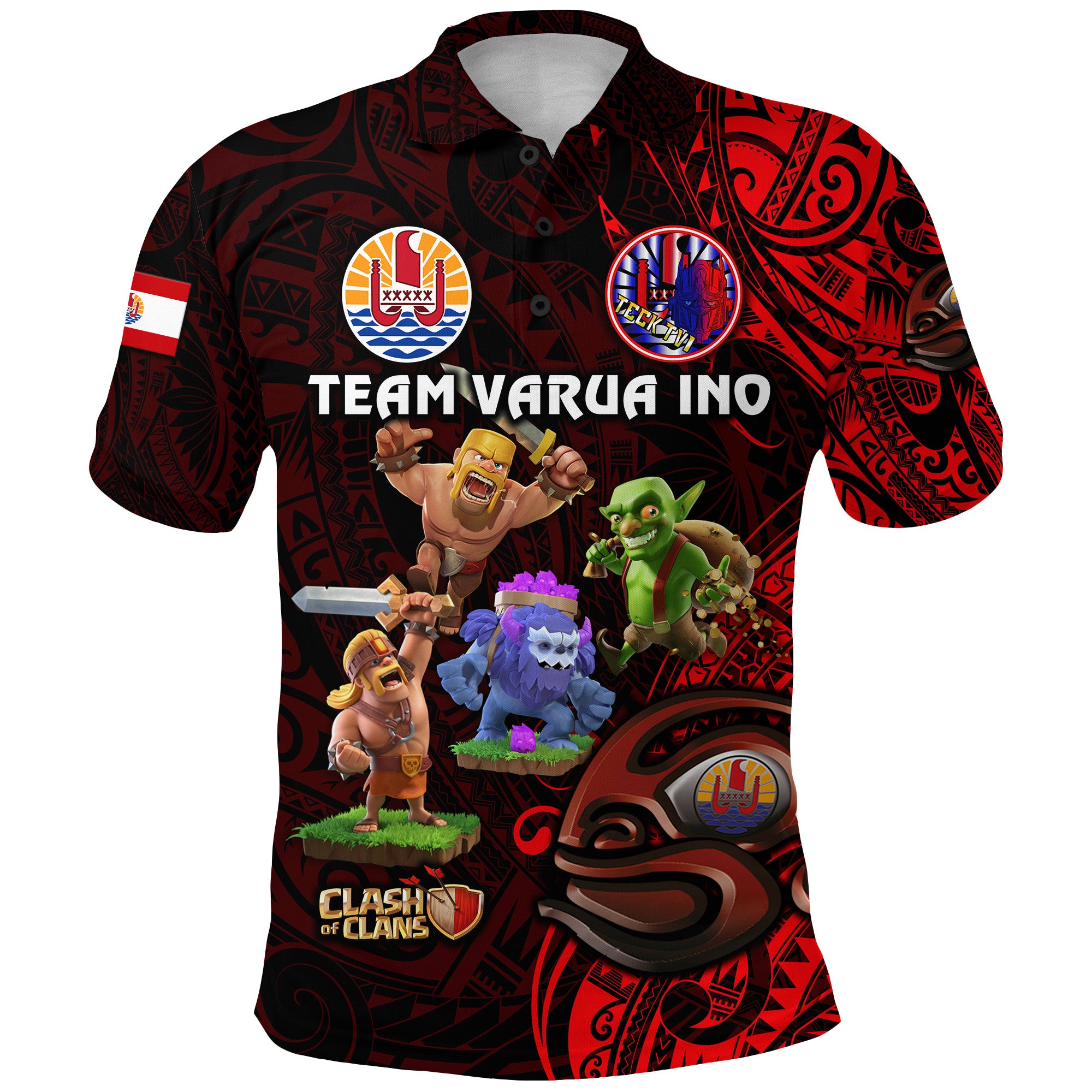 Custom Tahiti Eimeo Teahamai PC Polo Shirt Team Varua Ino Black LT8 Unisex Red - Polynesian Pride