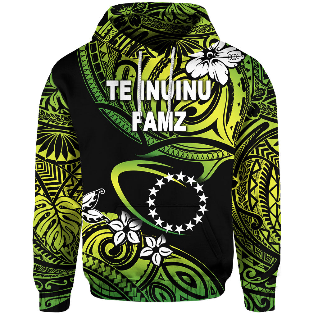 TE INUINU FAMZ Cook Islands Rugby Hoodie Unique Vibes Green LT8 Unisex Green - Polynesian Pride