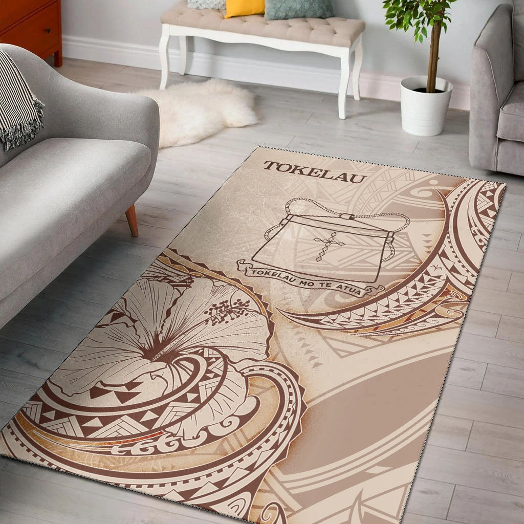 Tokelau Area Rug - Hibiscus Flowers Vintage Style Nude - Polynesian Pride