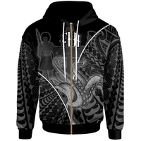 Fiji Zip Hoodie Octopus Style White Color Unisex White - Polynesian Pride