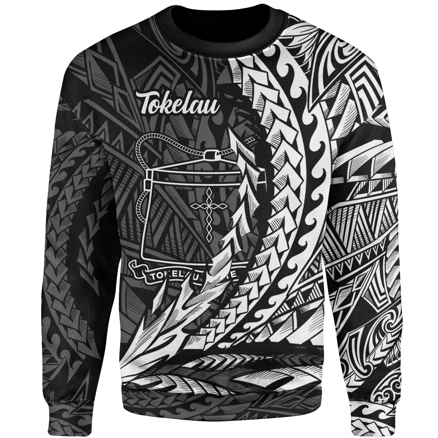 Tokelau Sweatshirt - Wings Style White Color Unisex Black - Polynesian Pride