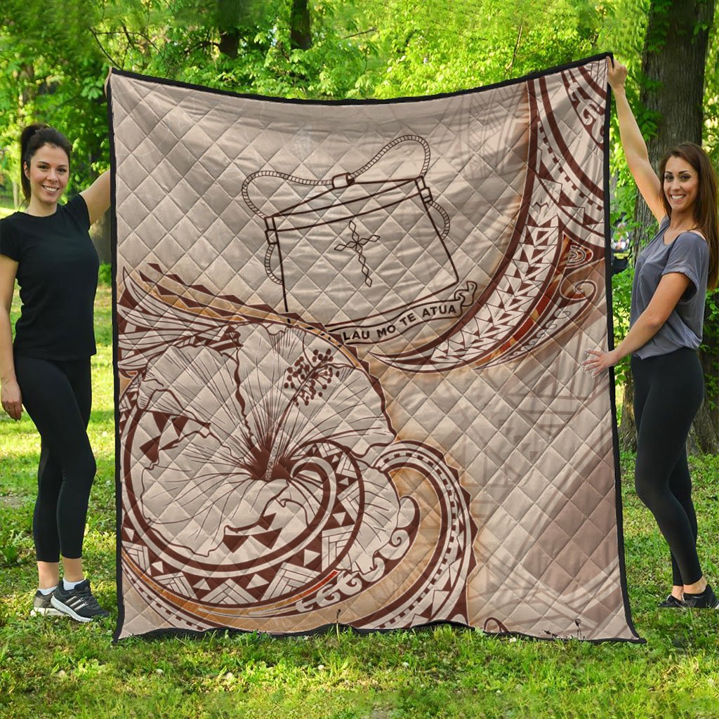 Tokelau Premium Quilt - Hibiscus Flowers Vintage Style Nude - Polynesian Pride