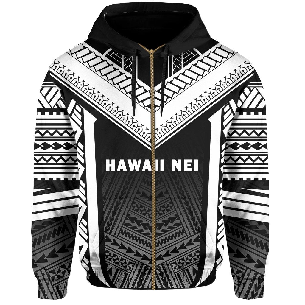 Hawaii Kanaka Polynesian Zip up Hoodie Active White - Polynesian Pride