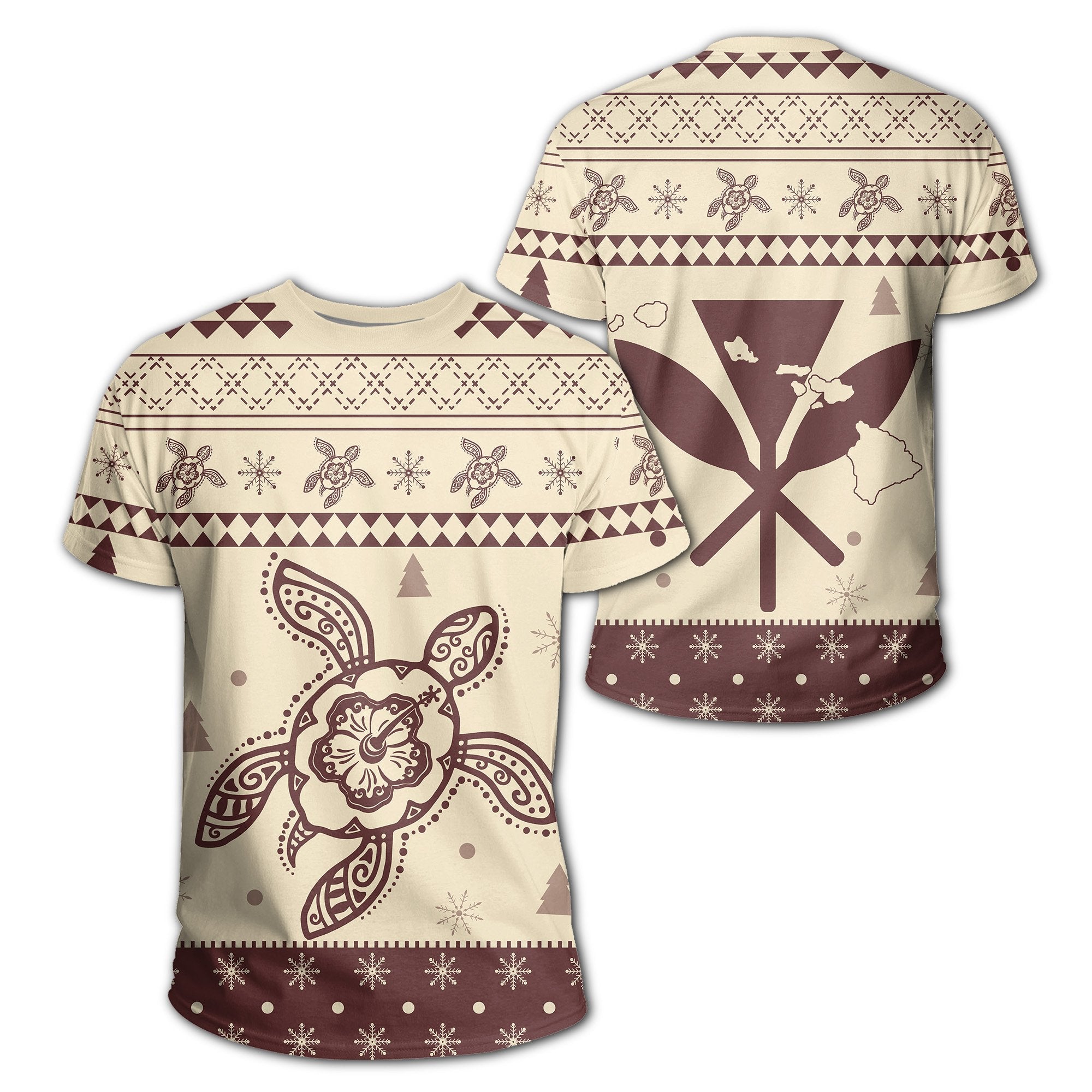 Hawaii Christmas Turtle Pattern T Shirt Keep Style Unisex Beige - Polynesian Pride