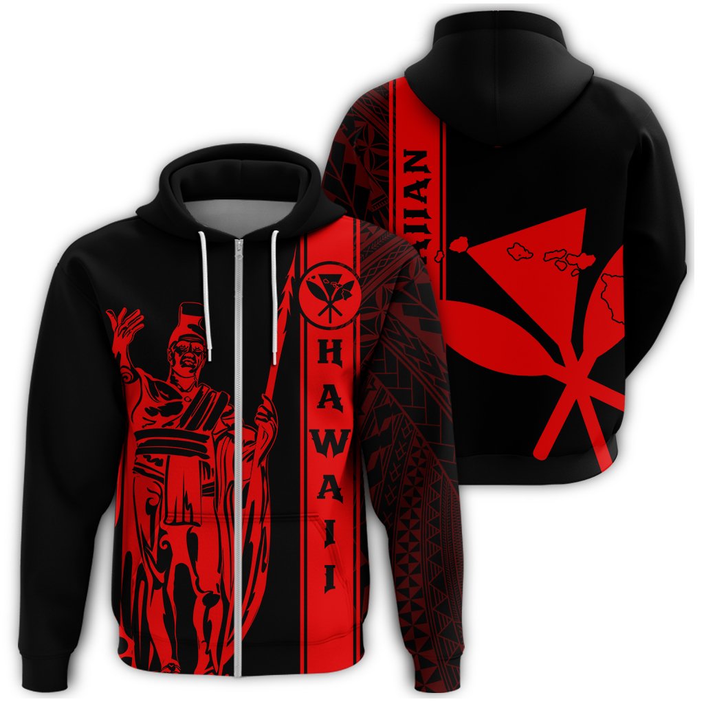 Kanaka Map King Red Zipper Hoodie Edgar Style Unisex Red - Polynesian Pride