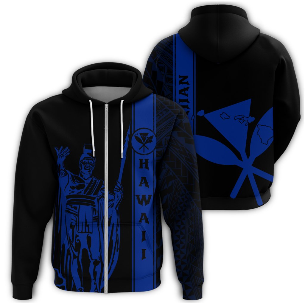 Kanaka Map King Blue Zipper Hoodie Edgar Style Unisex Blue - Polynesian Pride