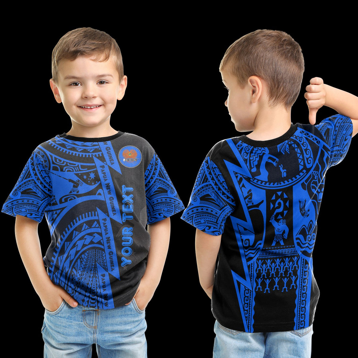 Polynesian Guinea T Shirt Moana Maui Tattoo With Coat Of Arm Guinea(Blue) - Polynesian Pride
