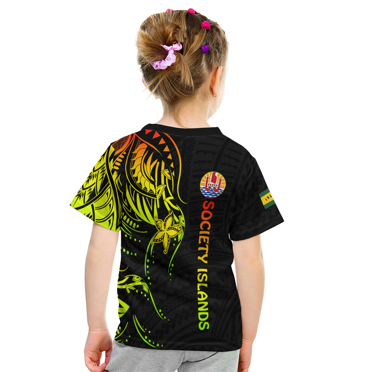 (Custom Personalised) Society Islands T Shirt Kid Mix Pattern Leeward Islands French Polynesia LT13 - Polynesian Pride