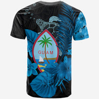 Guam Seal T Shirt Polynesian Turtle with Flowers Version Blue LT13 - Polynesian Pride
