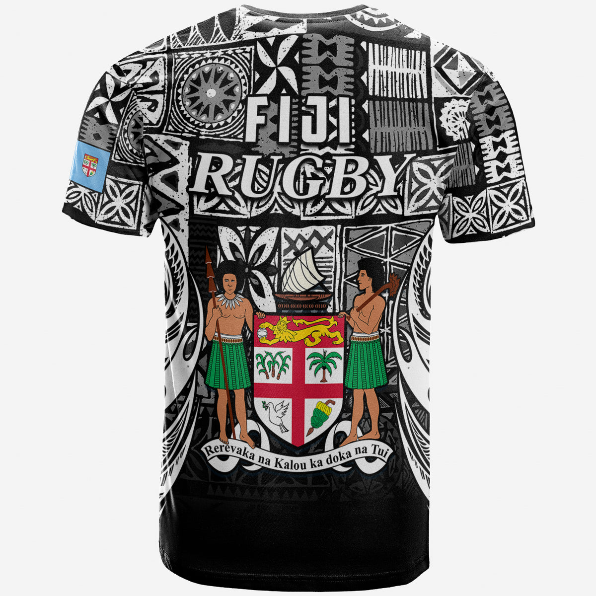 Fiji Rugby T Shirt Flying Fijians Black Tapa Pattern LT13 - Polynesian Pride
