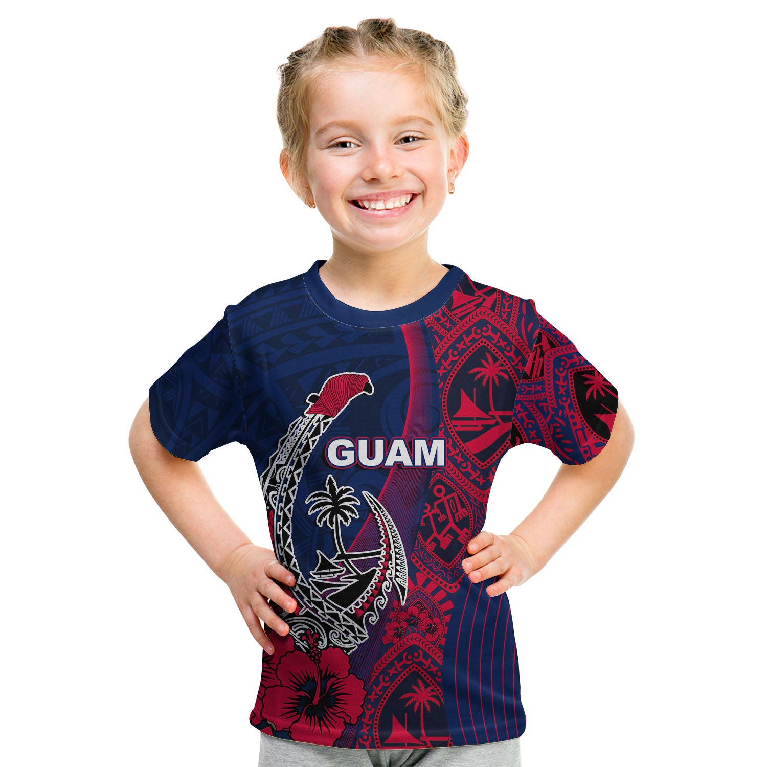 (Custom Personalised) Guam Fish Hook T Shirt KID Flag Color Style LT6 - Polynesian Pride