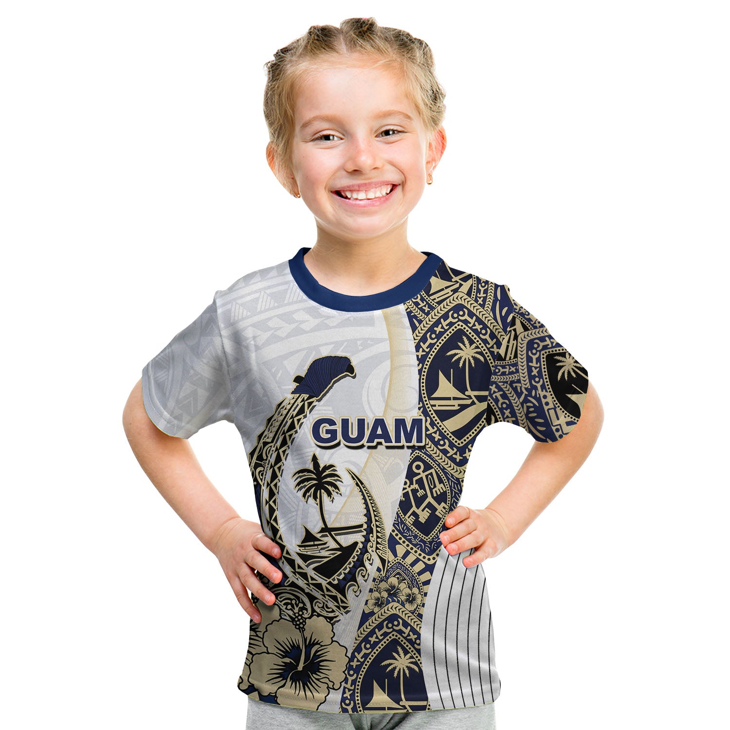 (Custom Personalised) Guam Fish Hook T Shirt KID White Style LT6 - Polynesian Pride