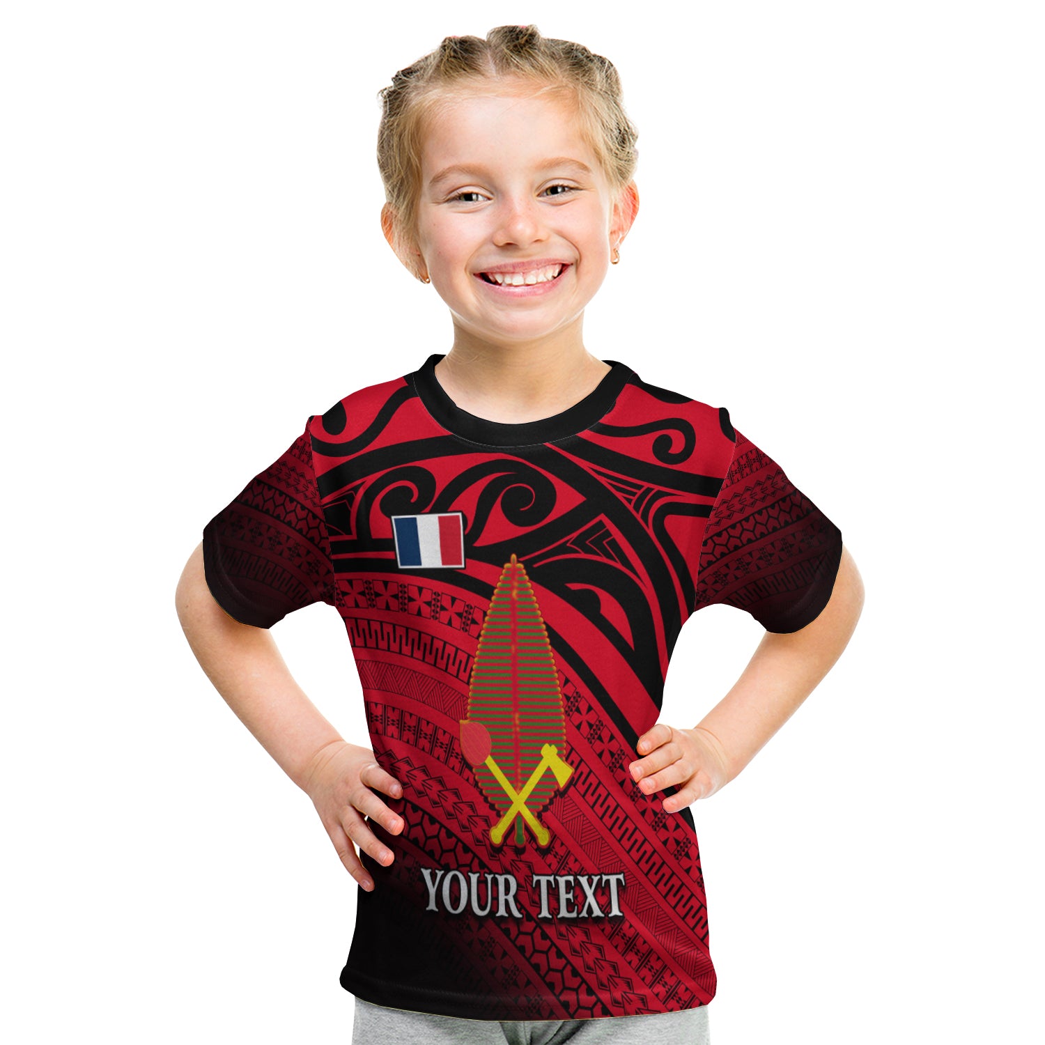 (Custom Personalised) Alo Chiefdom Wallis et Futuna T Shirt KID Polynesian Pattern and Flag LT13 Red - Polynesian Pride