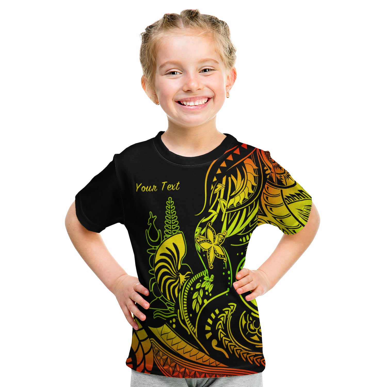 (Custom Personalised) New Caledonia T Shirt Kid Emblem Nautilus Shell Version Reggae LT13 Youth XL Size14 - Polynesian Pride